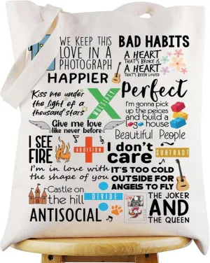 WZMPA Singer Album Tote Bag Singer Fans Gift   - x ÷ Subtract Divide Multiply Grocery Bag Song Lyric Merchandise