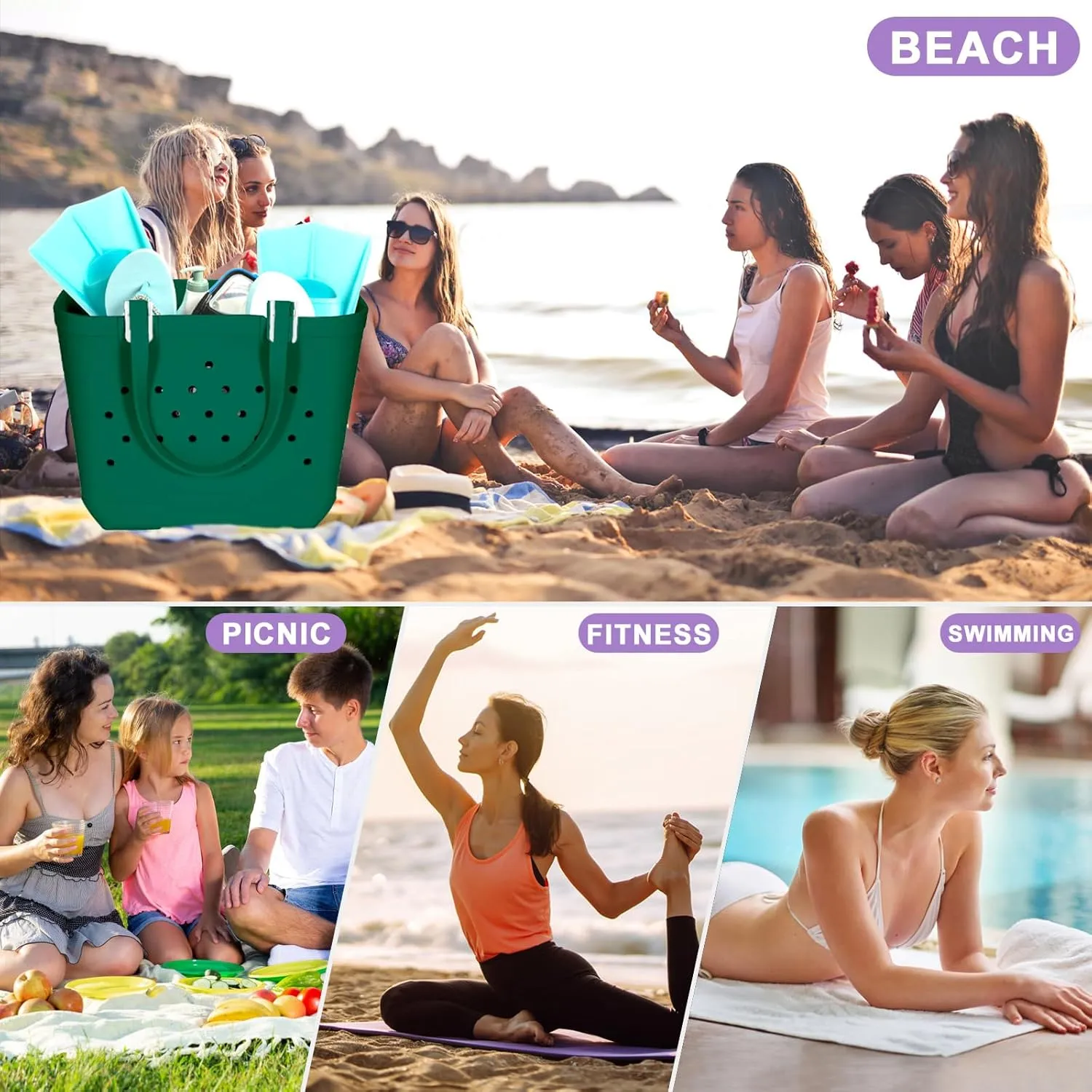 X-Large Beach Rubber Tote Bag Washable Travel Waterproof Sandproof Durable Modern Sports Handbag Groceries Pool