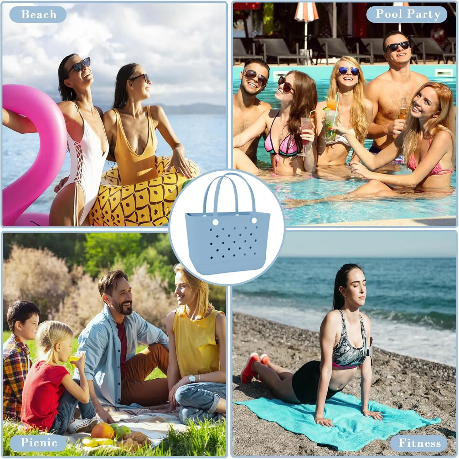 X-Large Rubber Beach Bag Tote Waterproof Tote Bag with Zipper Pocket Modern Travel Tote Bag Sports Beach