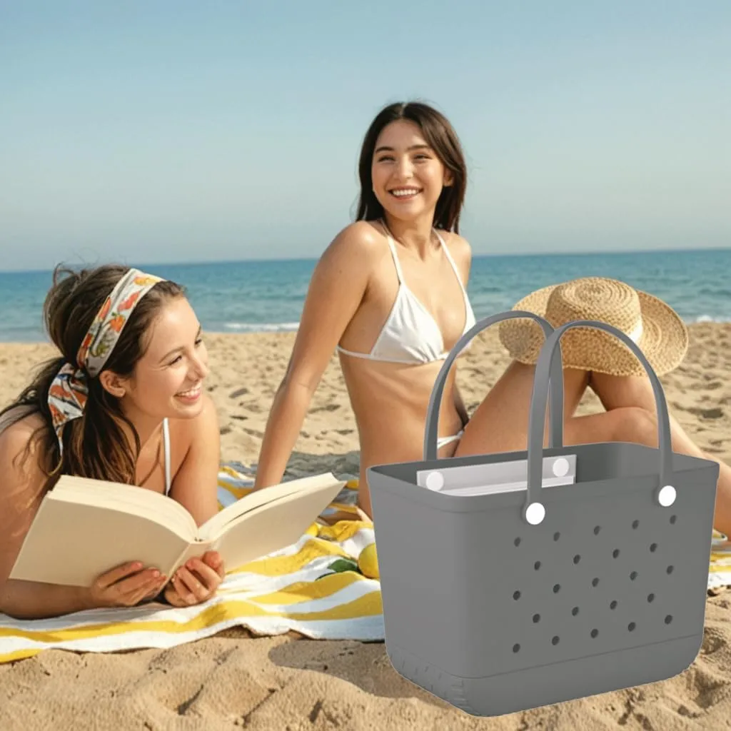 X-Large Rubber Beach Bag Tote Waterproof Tote Bag with Zipper Pocket Modern Travel Tote Bag Sports Beach