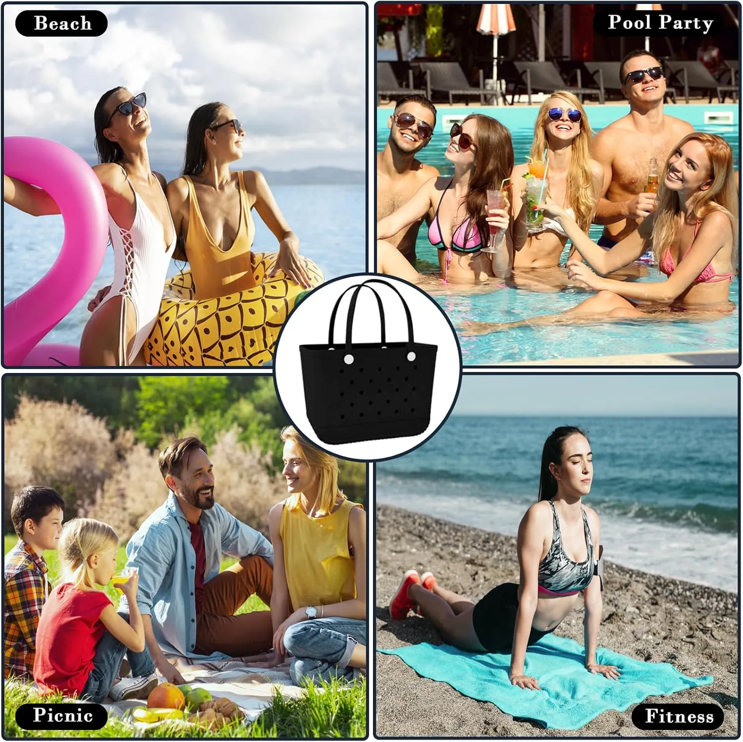 X-Large Rubber Beach Bag Tote Waterproof Tote Bag with Zipper Pocket Modern Travel Tote Bag Sports Beach