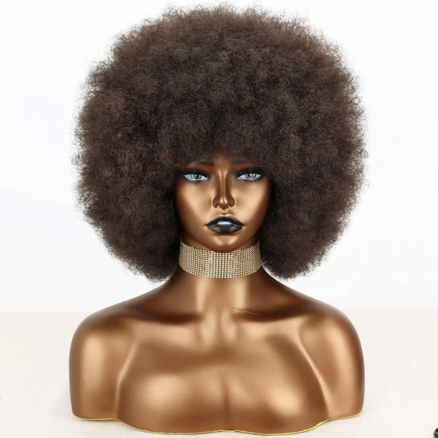 Xinran 8 inches 70s Afro Wigs for Black Women,Short Afro Kinky Curly Wig,Dark Brown Women Full Afro Kinky Wigs for Women