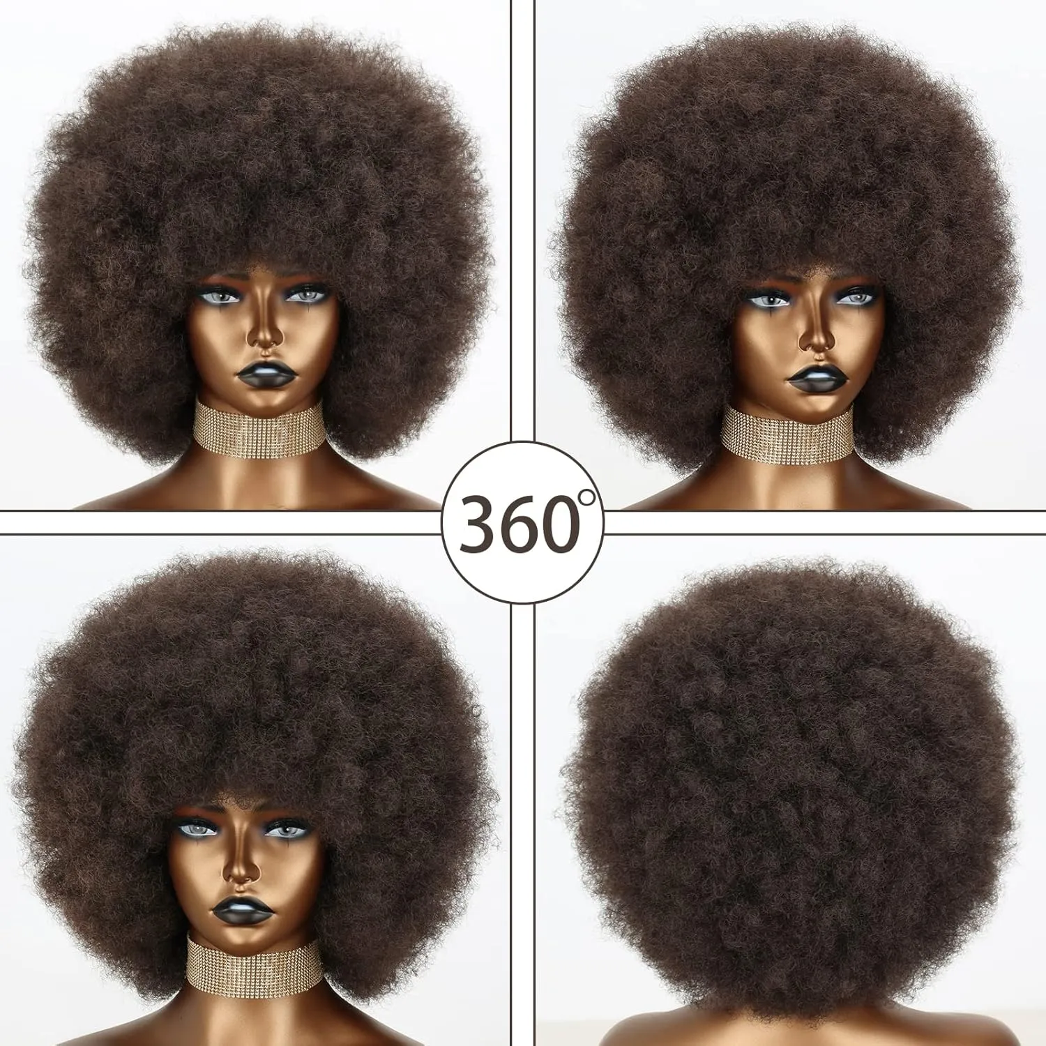 Xinran 8 inches 70s Afro Wigs for Black Women,Short Afro Kinky Curly Wig,Dark Brown Women Full Afro Kinky Wigs for Women