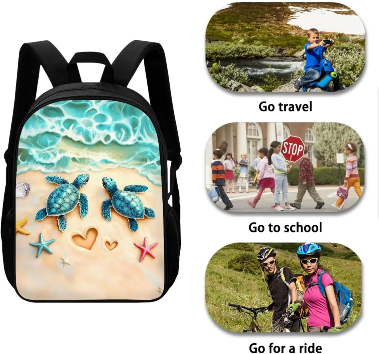 Xoenoiee Beach Turtle Starfish Pattern 3 Pcs Kids BookBag Lunch Box Pencil Bag for Primary/Middle School Bag Backpack Set for Boys Girls