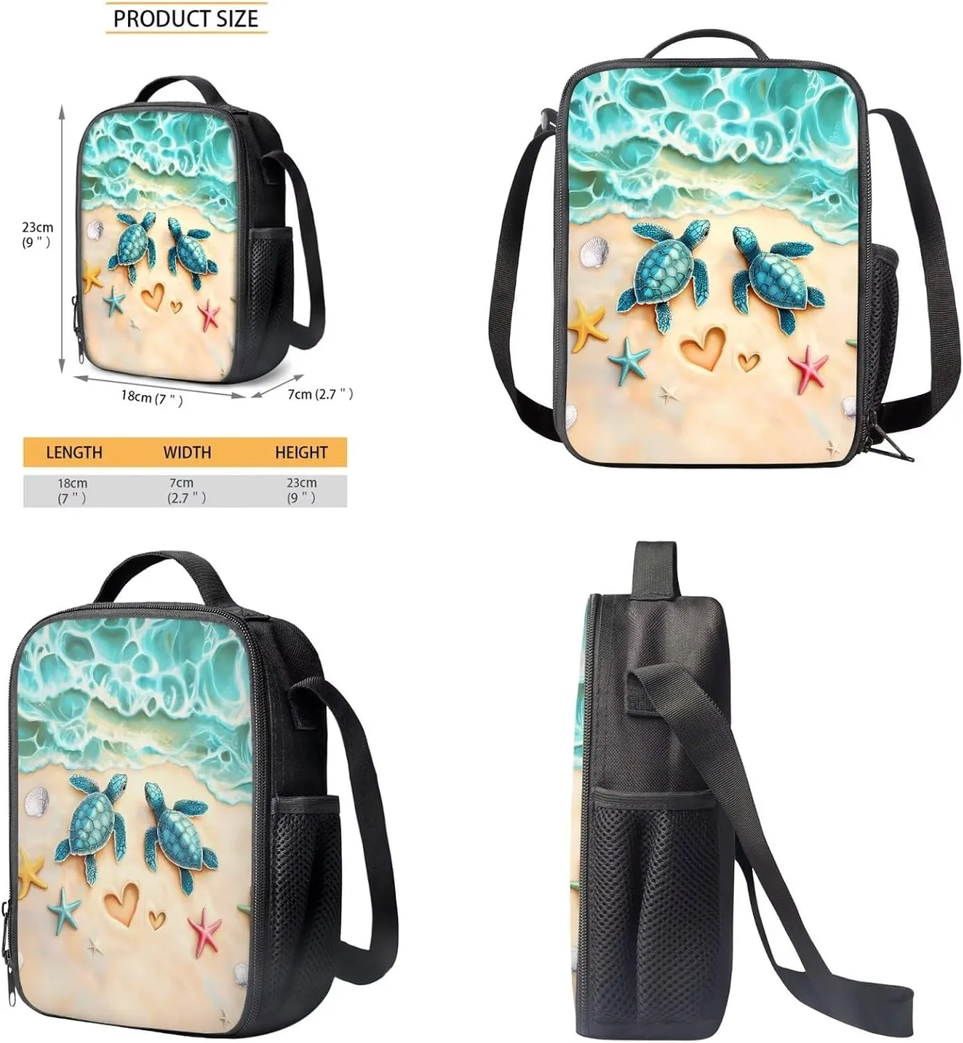Xoenoiee Beach Turtle Starfish Pattern 3 Pcs Kids BookBag Lunch Box Pencil Bag for Primary/Middle School Bag Backpack Set for Boys Girls