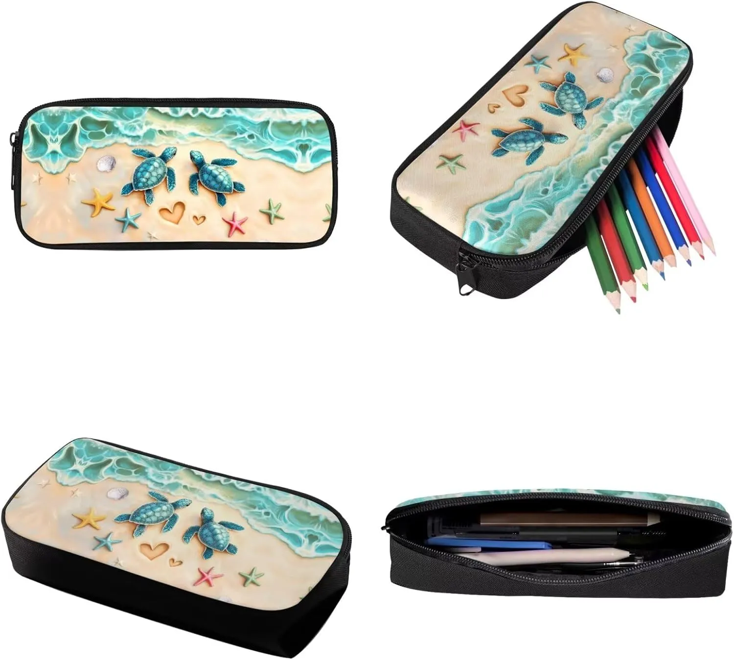 Xoenoiee Beach Turtle Starfish Pattern 3 Pcs Kids BookBag Lunch Box Pencil Bag for Primary/Middle School Bag Backpack Set for Boys Girls