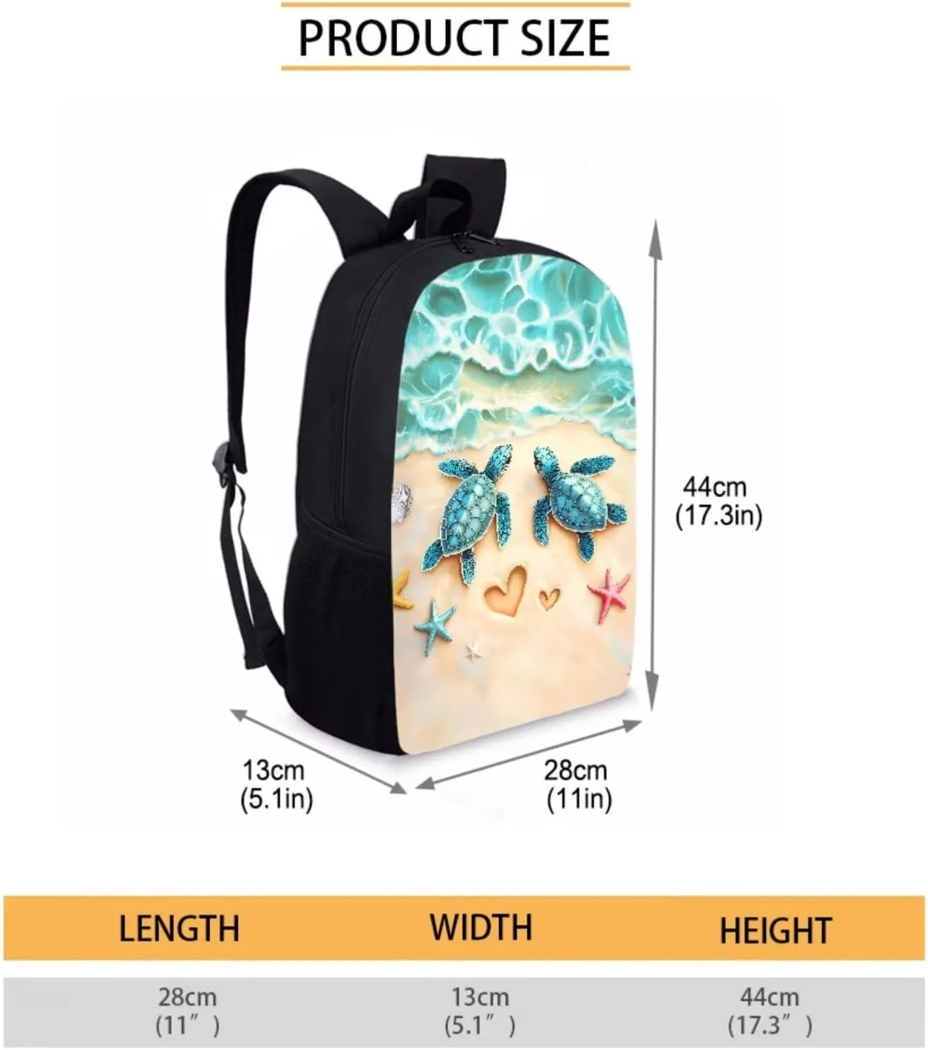 Xoenoiee Beach Turtle Starfish Pattern 3 Pcs Kids BookBag Lunch Box Pencil Bag for Primary/Middle School Bag Backpack Set for Boys Girls