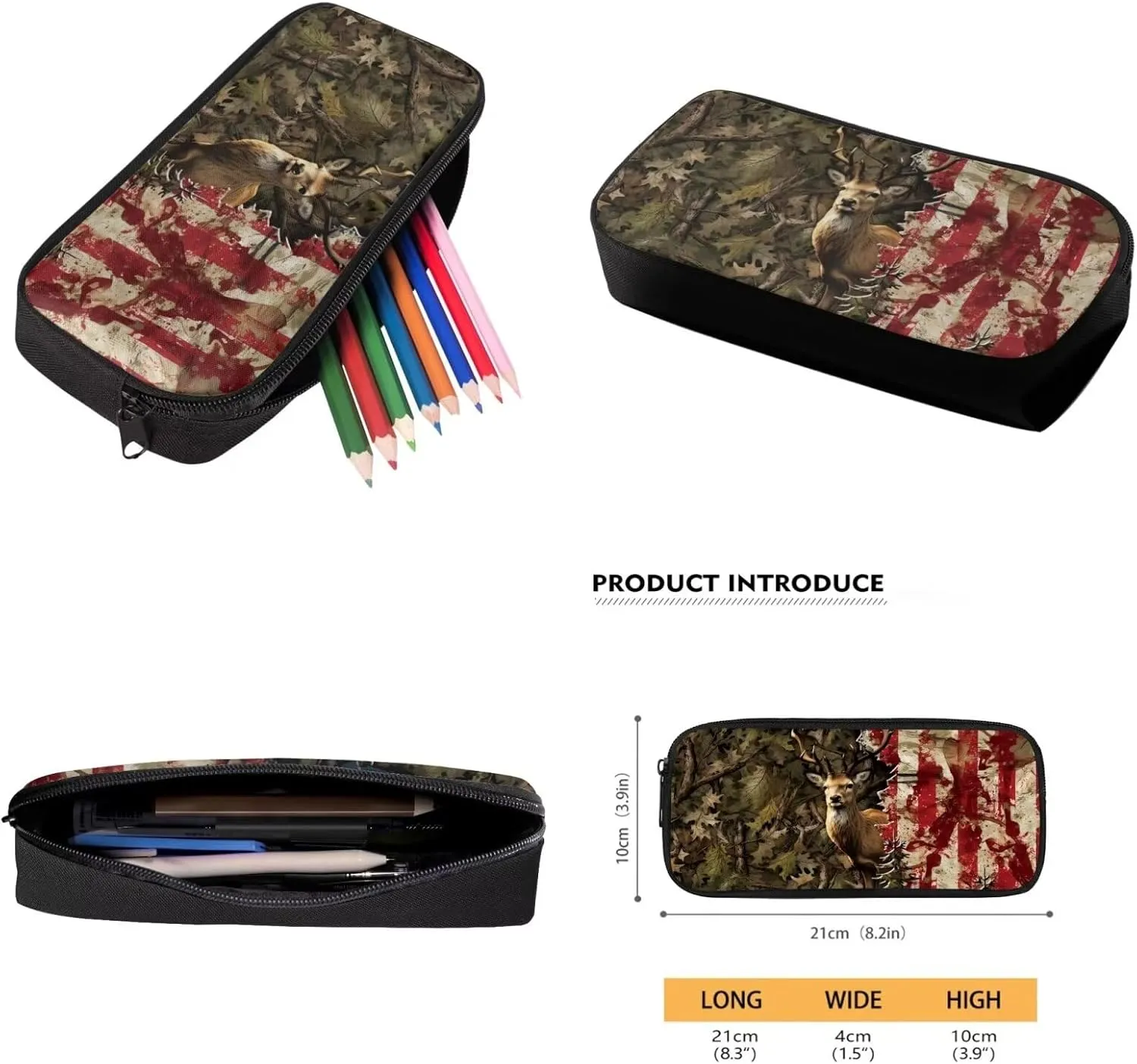 Xoenoiee Deer Flag Tree Leaf Print Kids Backpack Set for Boys Girls School Bookbag Lunch Bag Pencil Bag 3 in 1 Set Hiking Travel Daypack