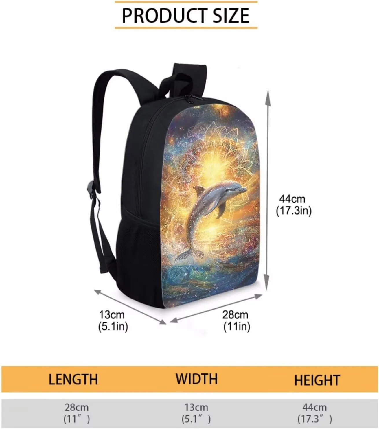 Xoenoiee Dolphin Mandala Sea Galaxy Pattern School Backpack 4 Pieces Set for Boys Girls with Lunch Box Pencil Bag Primary/Middle School Bag Teenager Bookbags