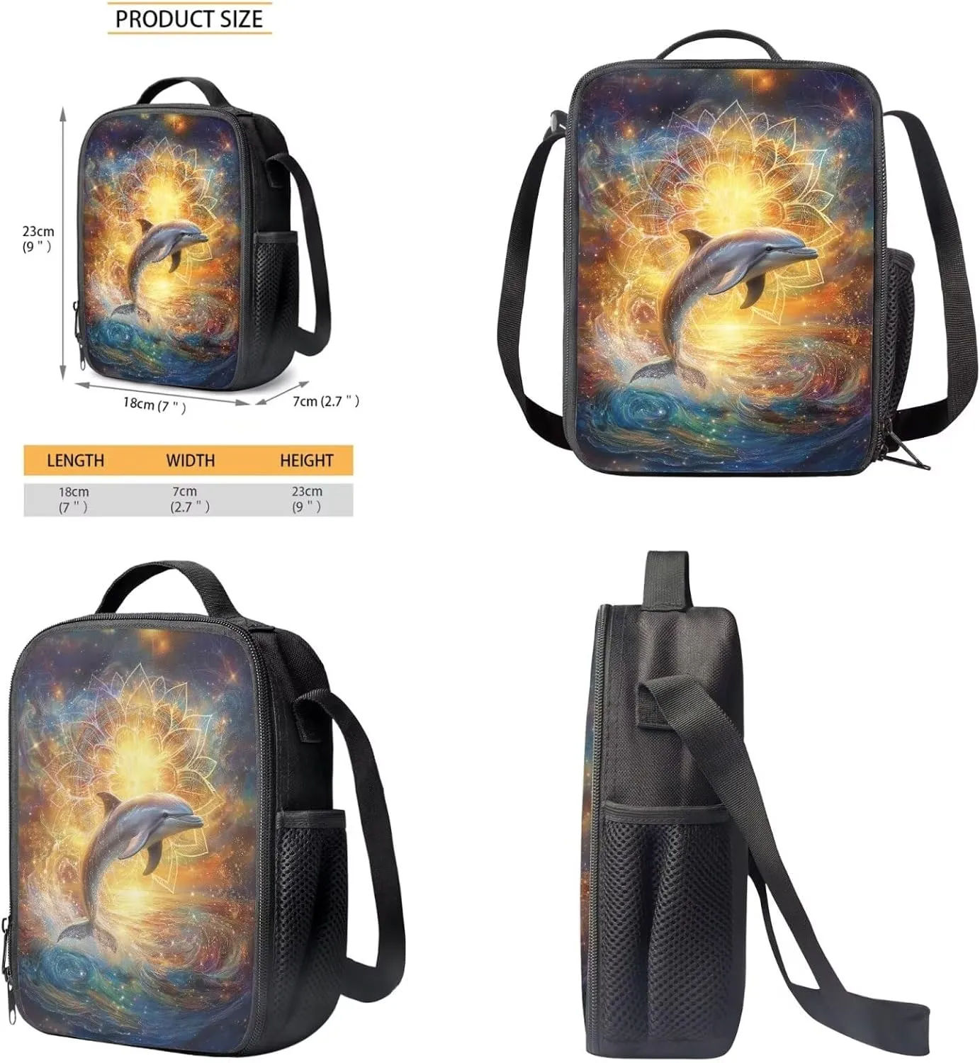 Xoenoiee Dolphin Mandala Sea Galaxy Pattern School Backpack 4 Pieces Set for Boys Girls with Lunch Box Pencil Bag Primary/Middle School Bag Teenager Bookbags