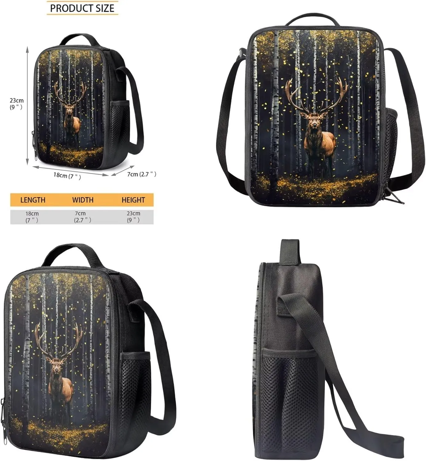 Xoenoiee Elk Forest Pattern School Backpack Set 4 Pieces Lightweight Teen Girls Boys Bookbags Lunch Bag Pencil Bag Students Back to School Gift