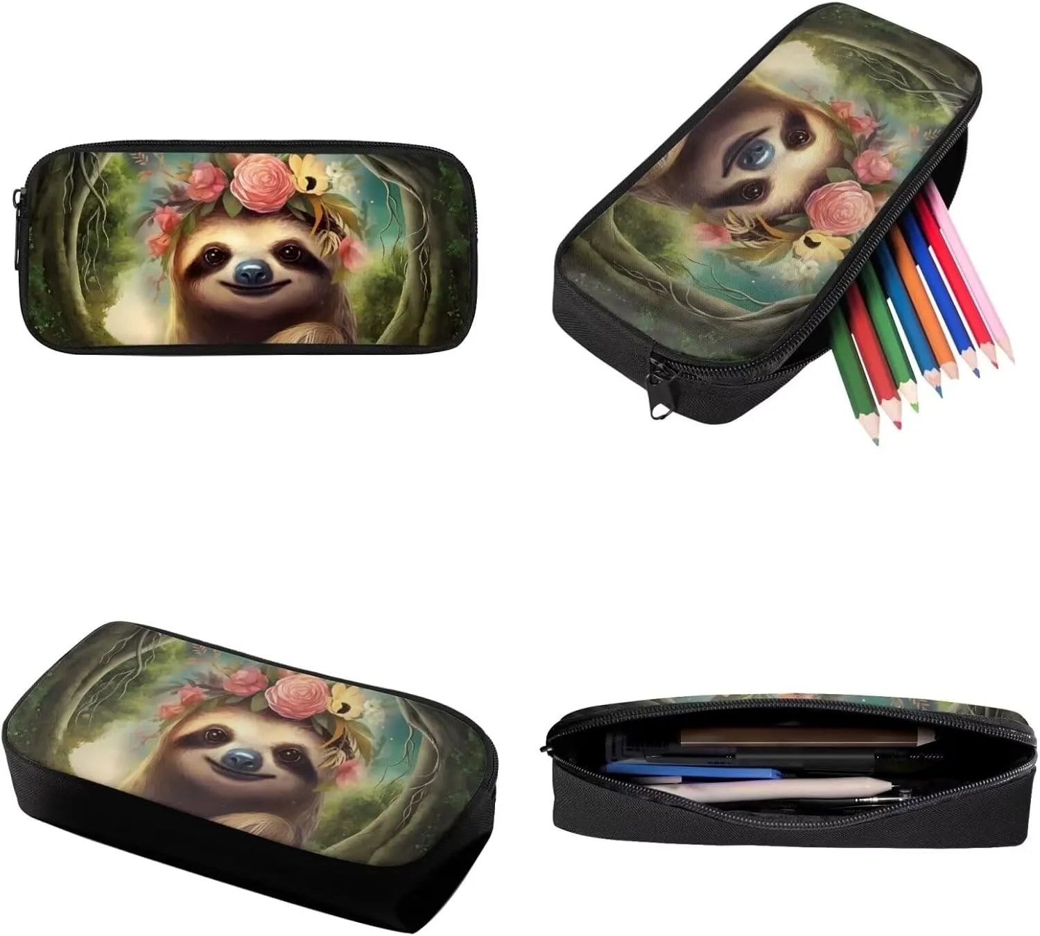 Xoenoiee Sloth Tree Floral Pattern Backpack Set with 17in Backpack Lunch Bag & Pencil Case, Schoolbag Sets for Boy Girl Students for School Travel Picnic