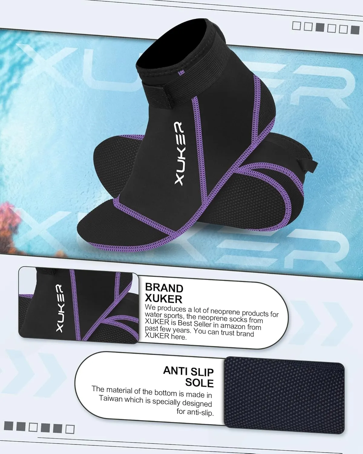 XUKER Neoprene Socks, 3mm Beach Volleyball Sand Soccer Wetsuit Socks Water Booties for Diving Snorkeling Kayaking Paddling