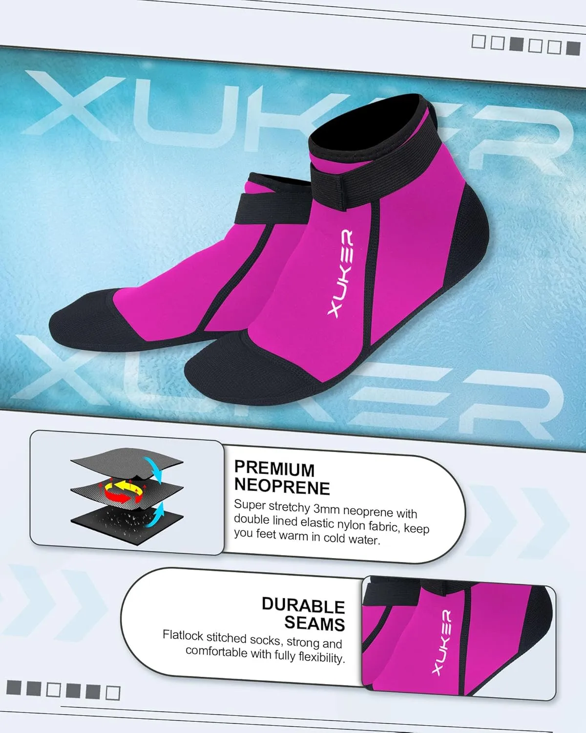 XUKER Neoprene Socks, 3mm Beach Volleyball Sand Soccer Wetsuit Socks Water Booties for Diving Snorkeling Kayaking Paddling
