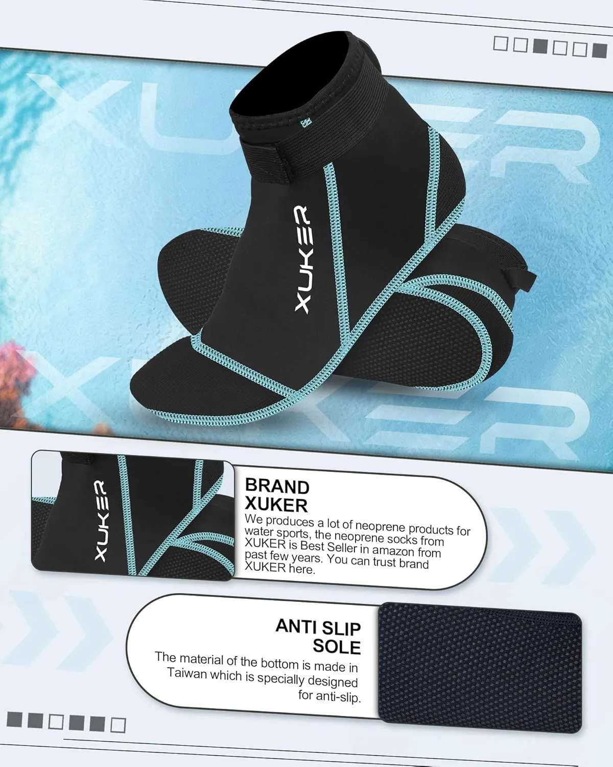 XUKER Neoprene Socks, 3mm Beach Volleyball Sand Soccer Wetsuit Socks Water Booties for Diving Snorkeling Kayaking Paddling
