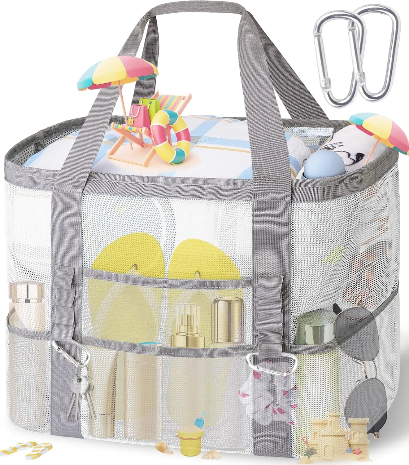 XX-Large Mesh Beach Bag Tote with 9 Pockets for Vacation/Travel & Beach Essentials