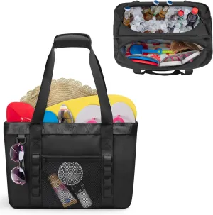 Yarwo Large Beach Bag with Cooler Section, XL Beach Vacation Tote Bag with Wet Dry Pockets and Luggage Strap for Swim, Pool