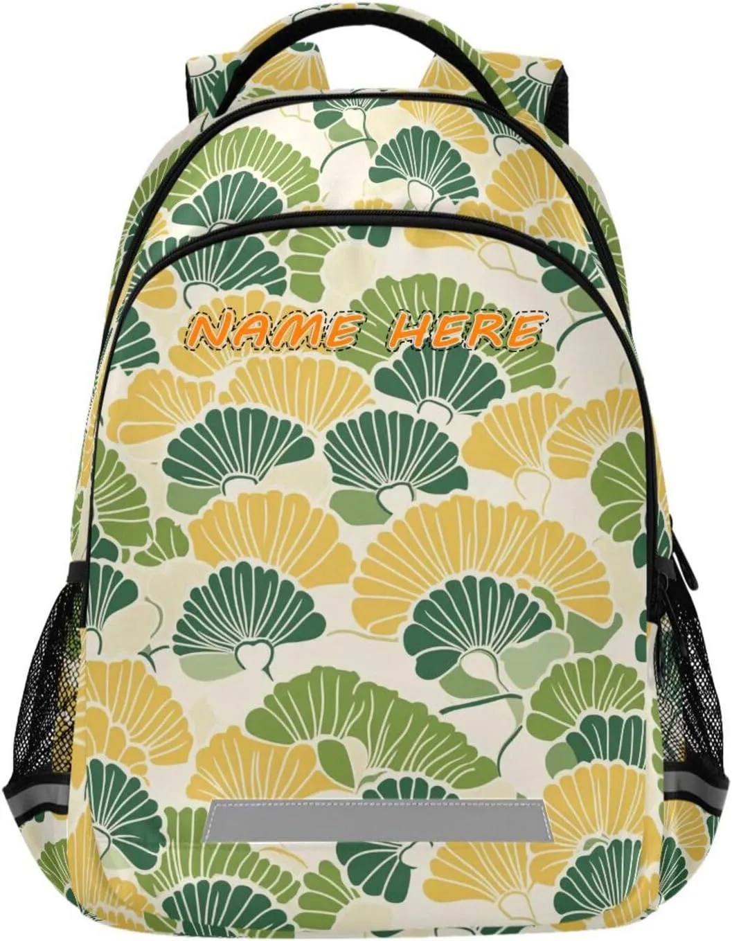 Yellow and Green Calico Ukiyo-e Style customized name school backpack for kids boys with chest clip personalized name tag books bag for 5th grade school boys girls mochilas para adolescentes