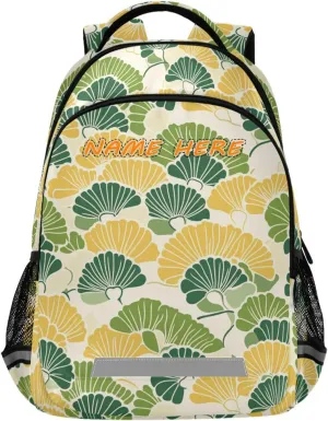Yellow and Green Calico Ukiyo-e Style customized name school backpack for kids boys with chest clip personalized name tag books bag for 5th grade school boys girls mochilas para adolescentes