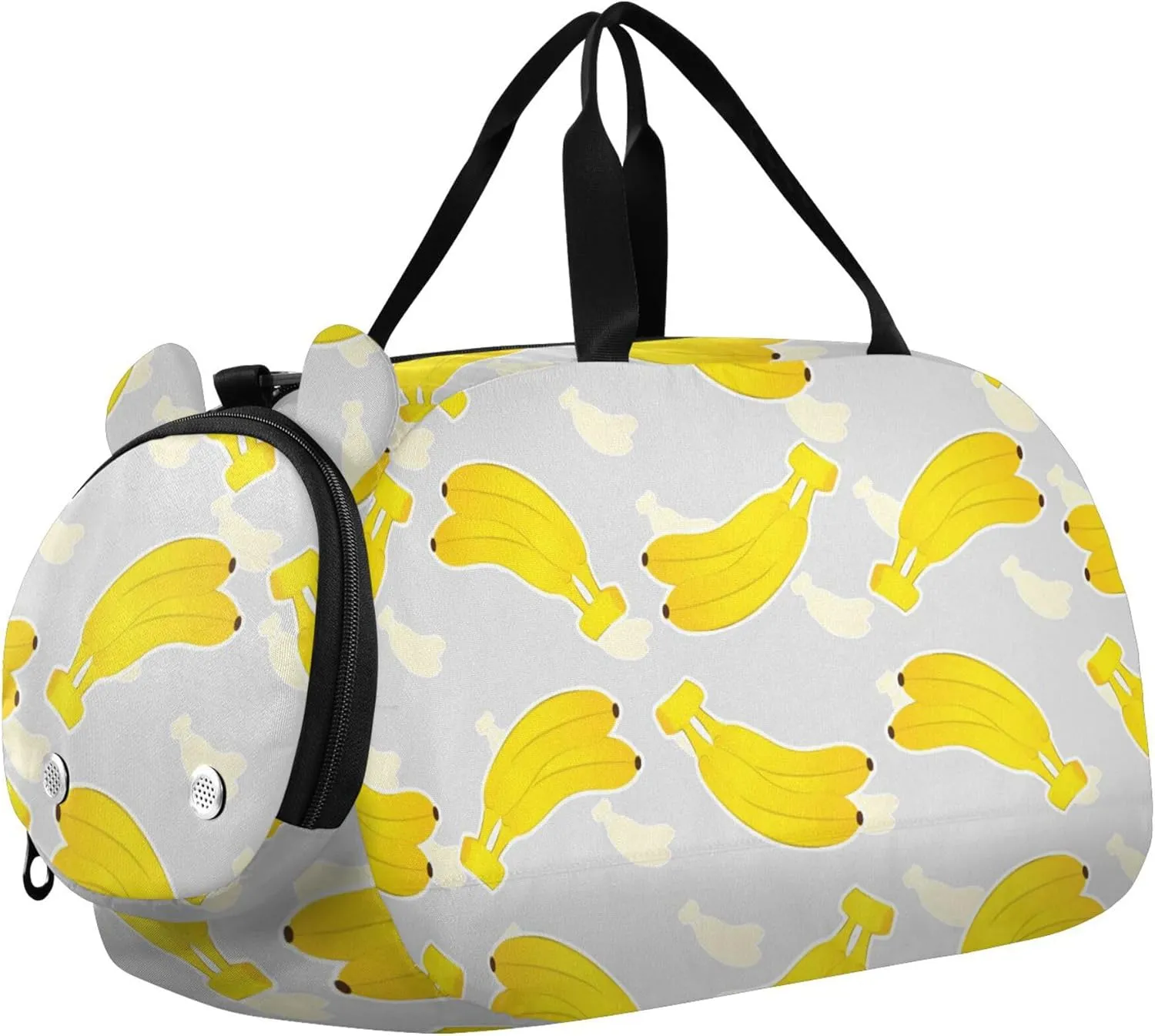Yellow Banana Pink Sports Duffle Bag for Girls Boys, Gym Bag with Shoe Compartment, Kids Travel Overnight Weekender Shoulder Bag
