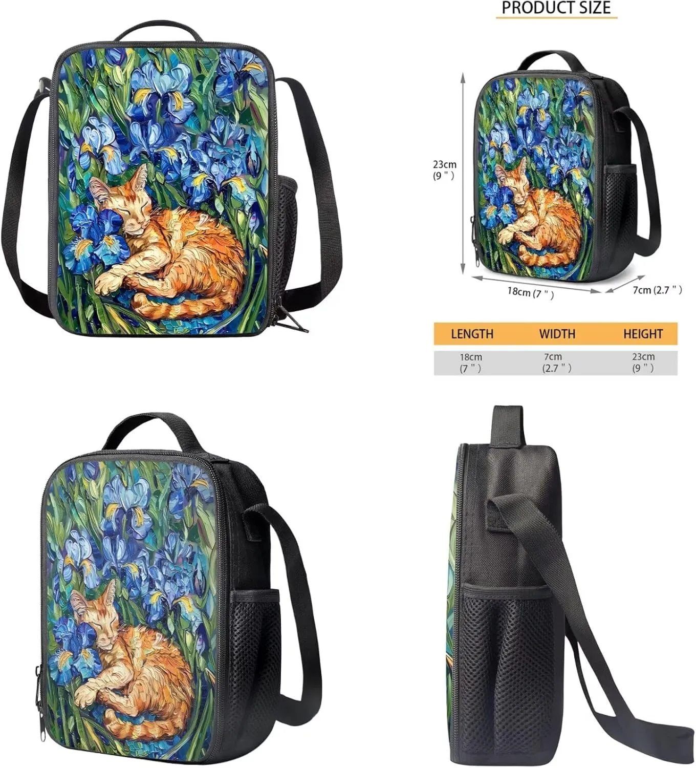 YEXIATODO Iris Cat Backpack and Lunch Box Set with Pencil Case Water Bottle Holder Girls School Backpack Daypack Shoulder Bags Middle-School Elementary Bookbags 17 inch
