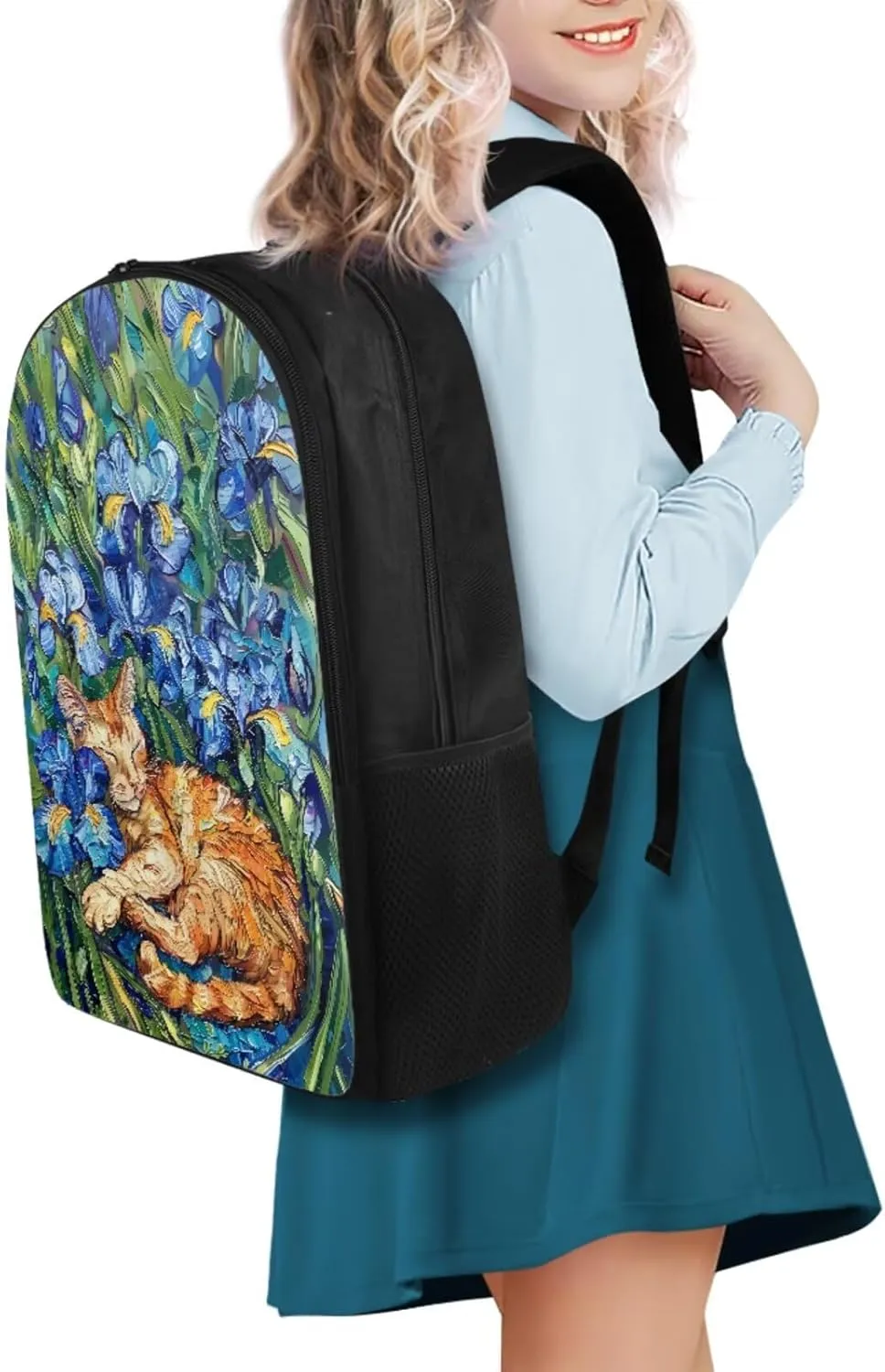 YEXIATODO Iris Cat Backpack and Lunch Box Set with Pencil Case Water Bottle Holder Girls School Backpack Daypack Shoulder Bags Middle-School Elementary Bookbags 17 inch