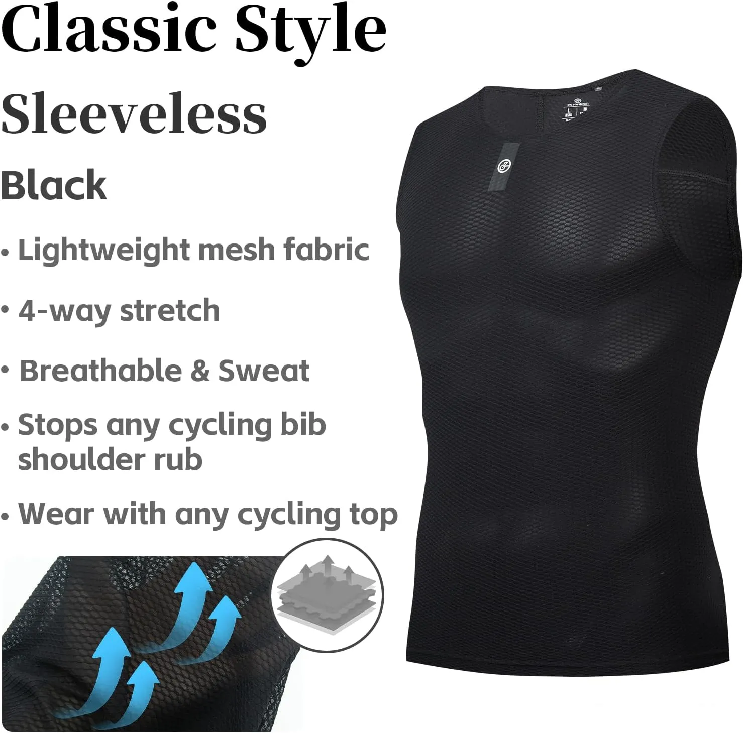 YKYWBIKE Men's Cycling Base Layer Sleeveless Cycling Jersey Men Quick Dry Bicycle Undershirt Mesh Bike Base Layer Vests