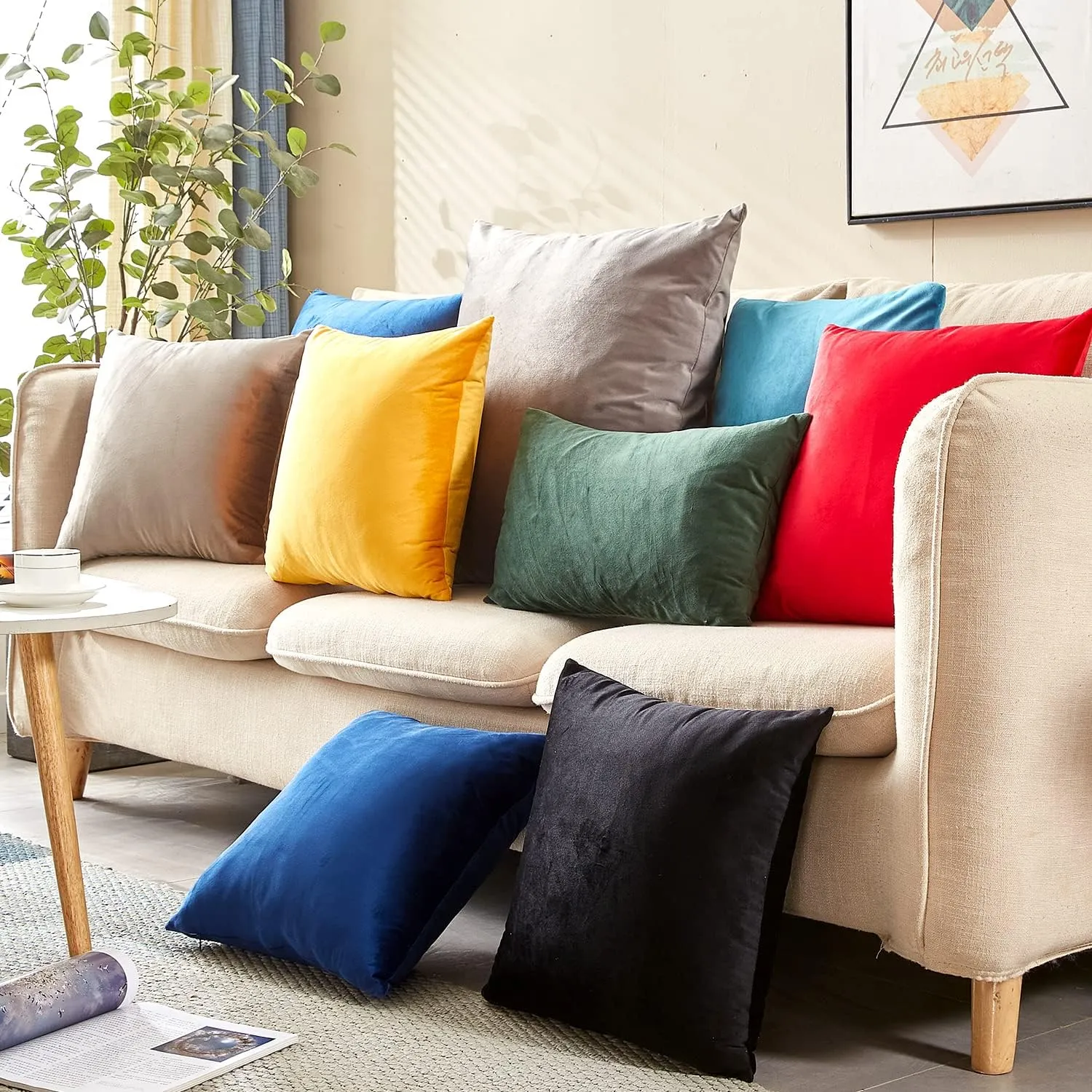 Yonous Throw Pillow Covers, Velvet Soft Decorative Cushion Case for Sofa Bedroom Car, Set of 4, 16x16 Inch, Grey