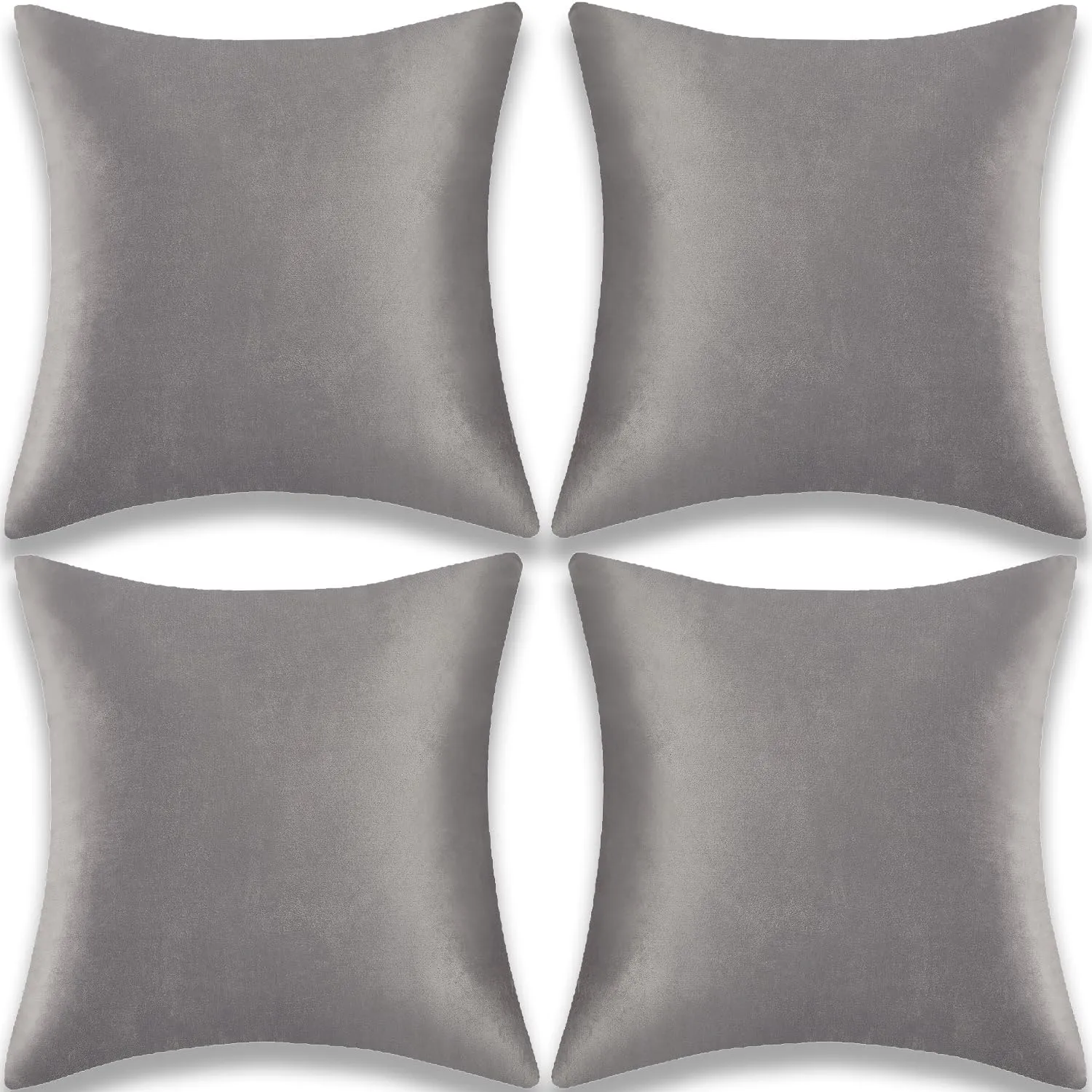 Yonous Throw Pillow Covers, Velvet Soft Decorative Cushion Case for Sofa Bedroom Car, Set of 4, 16x16 Inch, Grey