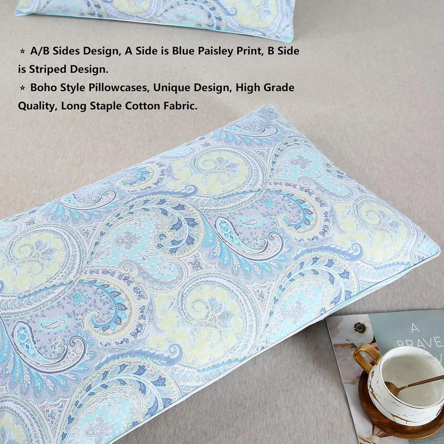 YOU SA Pillow Cases Set Blue Paisley Design Pillowcases Set of 2 Pillow Covers(King,Color-2)