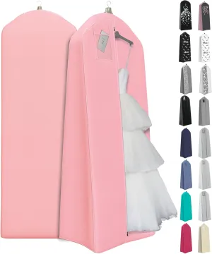 Your Bags Wedding Dress Garment Bag – 72" Garment Bags for Hanging Clothes with 20" Gusset for Puffy Gowns – Durable Dress Cover for Travel or Storage – Rip-Resistant with ID Window - Lt Pink