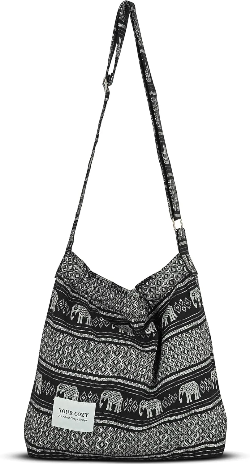 Your Cozy Women's Retro Large Size Cotton Shoulder Bag Hobo Crossbody Handbag Casual Tote For Shopping and Travel