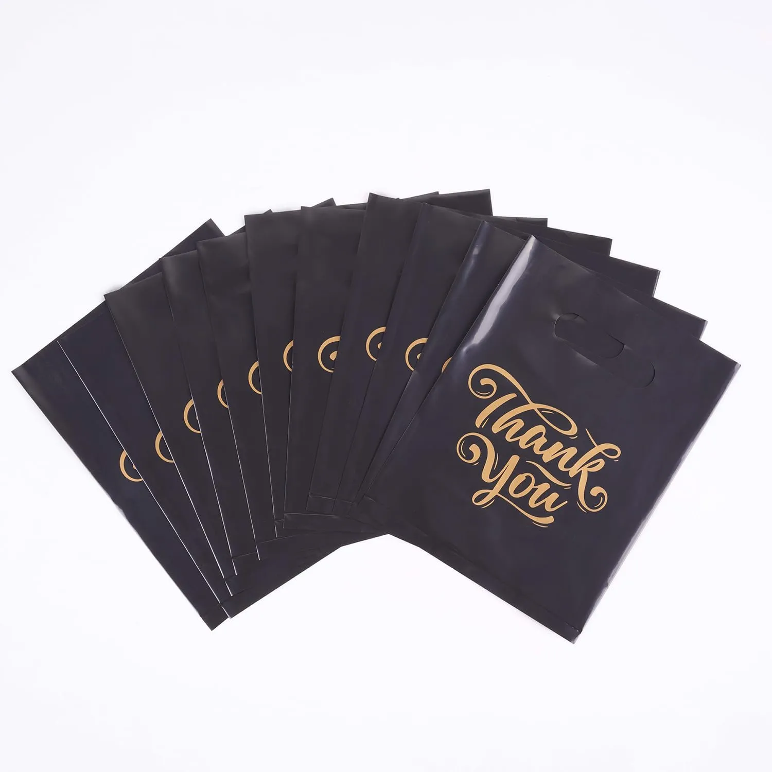 ysmile Small Thank You Plastic Merchandise Bag for Business, Retail Plastic Shopping Bag with Handle Bulk 100 ct 5.9"x7.8" - Black