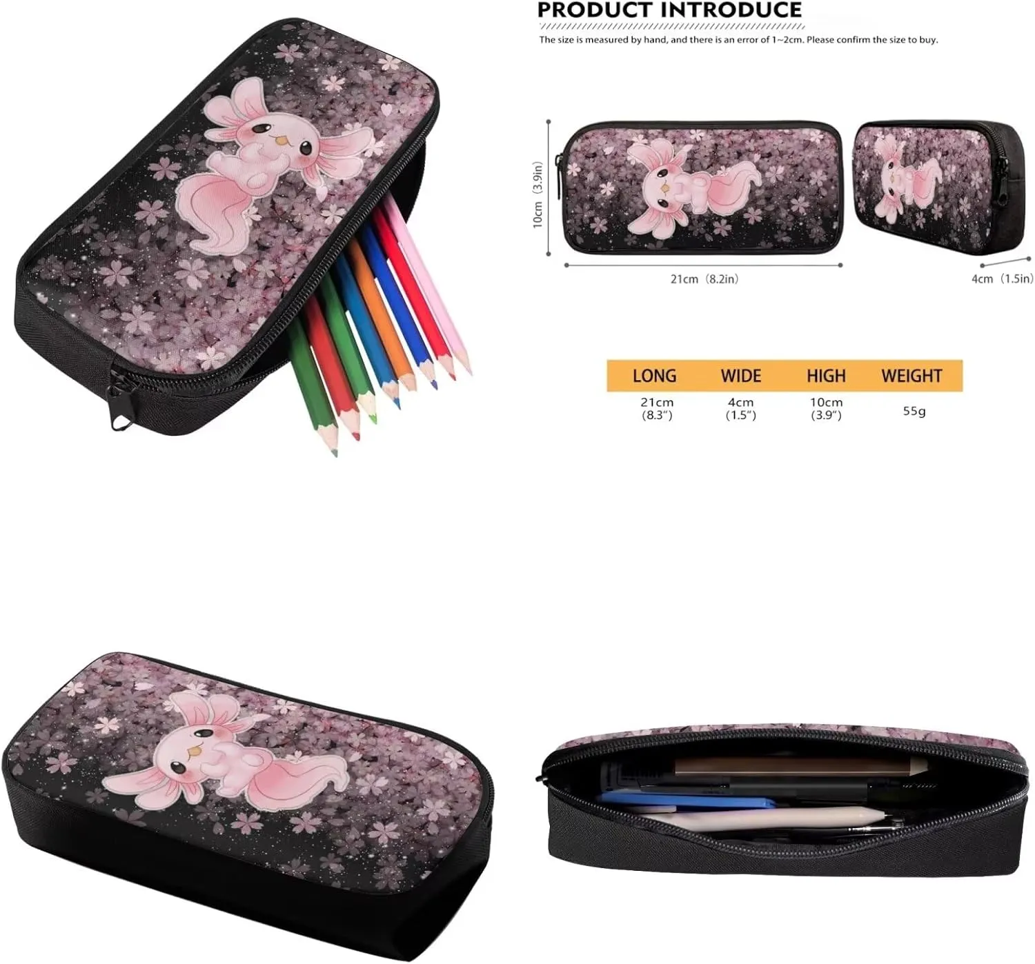 Ystardream Axolotl Backpack and Lunch Bag Set for Girls Kindergarten Backpack School Bags Cherry Blossom Girls Kids Bookbag with Adjustable Straps,Lightweight,Large Capacity