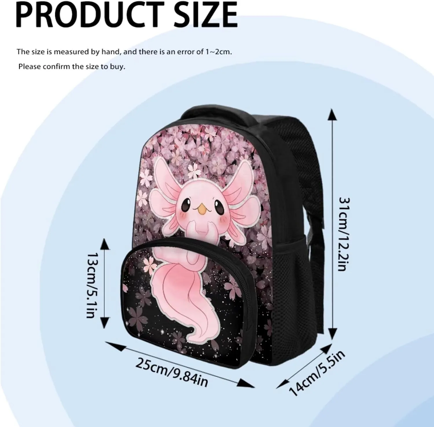 Ystardream Axolotl Backpack and Lunch Bag Set for Girls Kindergarten Backpack School Bags Cherry Blossom Girls Kids Bookbag with Adjustable Straps,Lightweight,Large Capacity