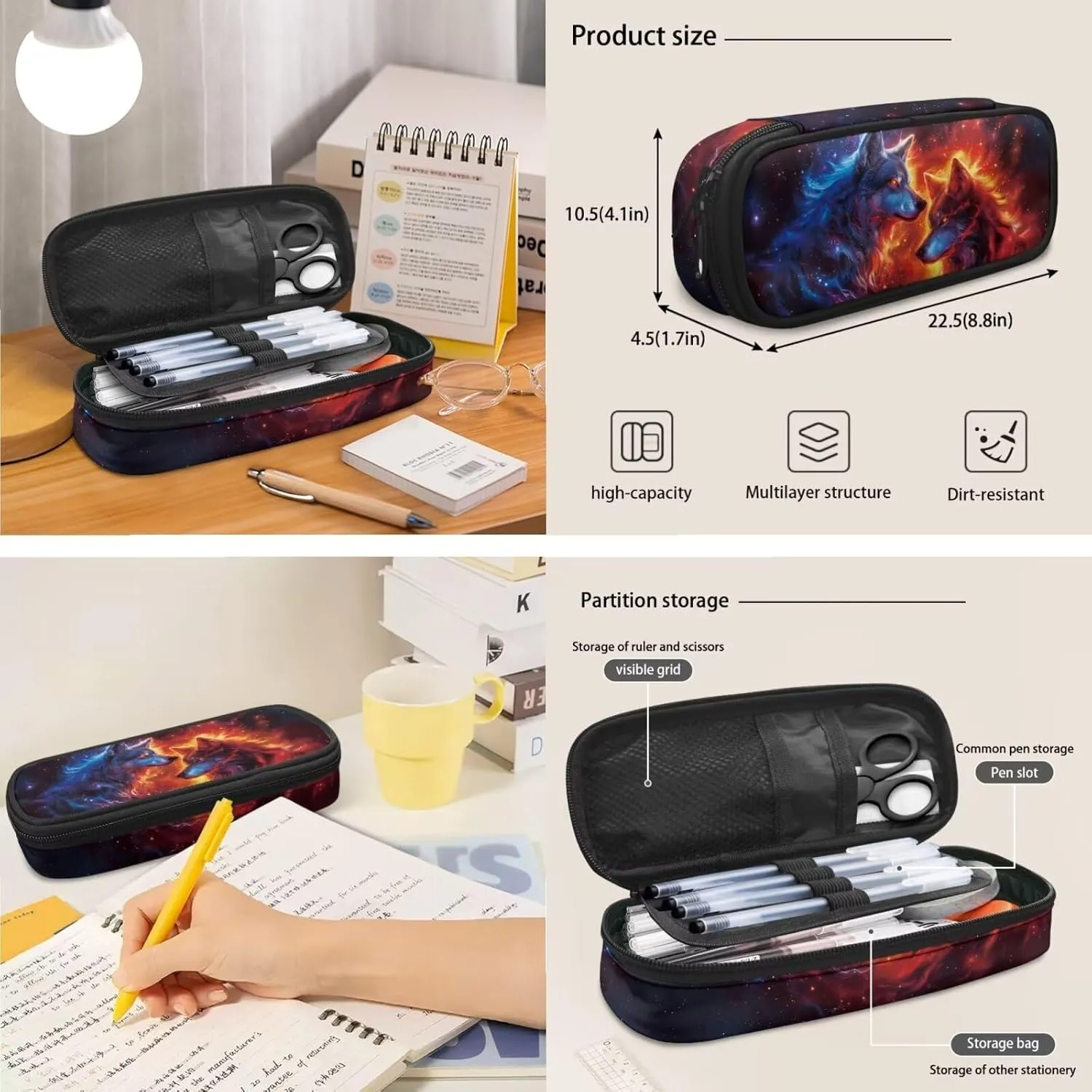 Ystardream Cool Wolf Backpack for Boys 10-12 Kids Backpack with Lunch Box Pencil Box Custom Student Backpack for Teenagers Primary School Backpack for School Travel Sports Camping