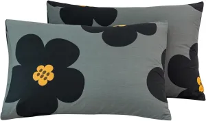 YuHeGuoJi Black Floral Pillowcases Set of 2 Queen 100% Cotton Gray Flower Pillow Cases Envelope Closure Plant Print Pillow Covers Decorative Botanical Pattern Pillow Protector 2 Pack 20x26 Inch