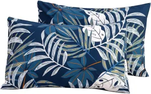 YuHeGuoJi Pillowcases Queen Size 100% Cotton Set of 2 Blue White Leaves Tropical Plants Print Decorative Bed Pillow Covers with Envelope Closure Hotel Quality Soft Breathable (2 Packs, 20 x 26 Inch)