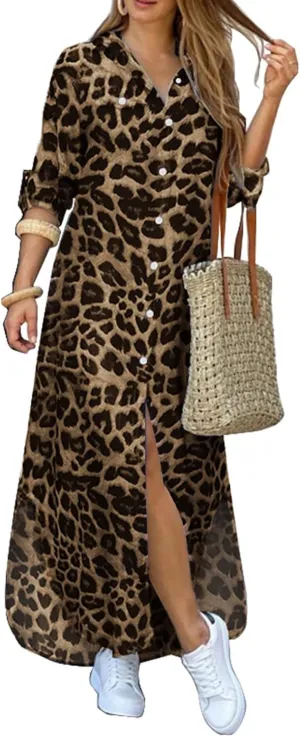 ZANZEA Women's Button Down Floral Print Shirt Dress Long Sleeve Casual Loose Long Blouse Maxi Dresses