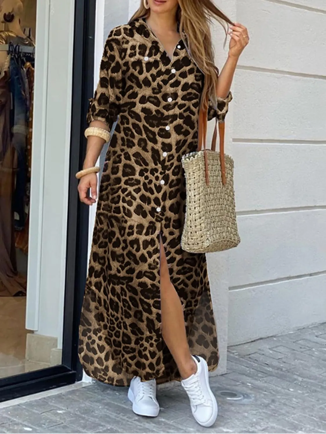 ZANZEA Women's Button Down Floral Print Shirt Dress Long Sleeve Casual Loose Long Blouse Maxi Dresses