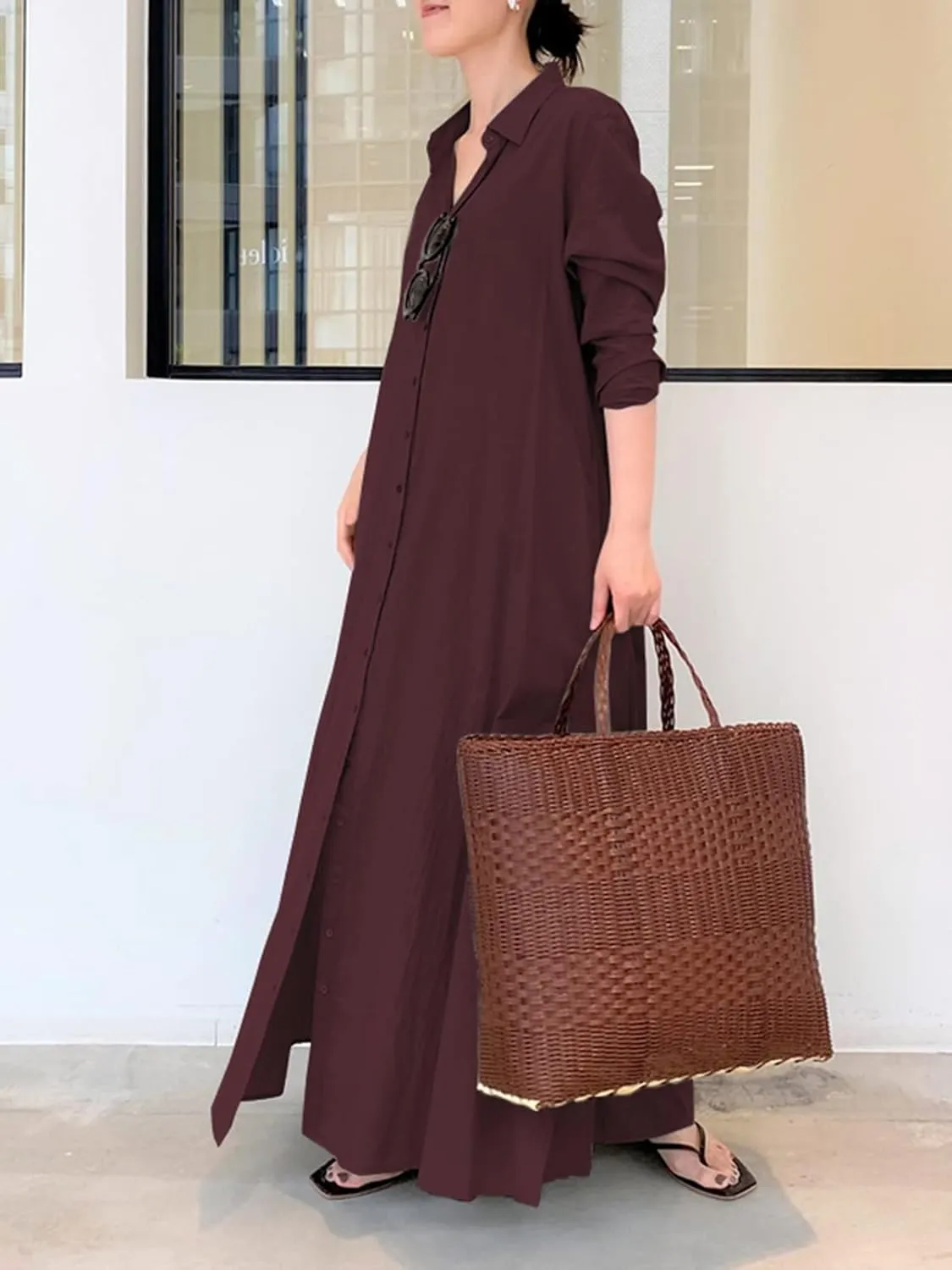 ZANZEA Women's Button Down Floral Print Shirt Dress Long Sleeve Casual Loose Long Blouse Maxi Dresses