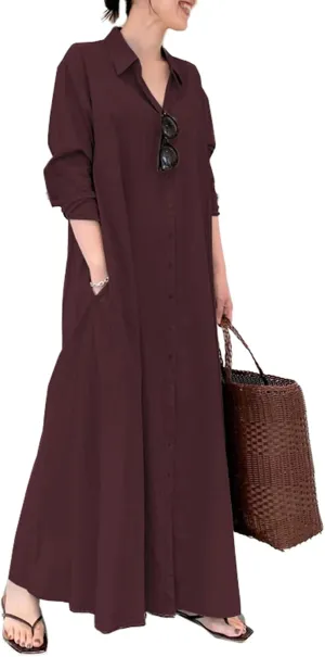 ZANZEA Women's Button Down Floral Print Shirt Dress Long Sleeve Casual Loose Long Blouse Maxi Dresses
