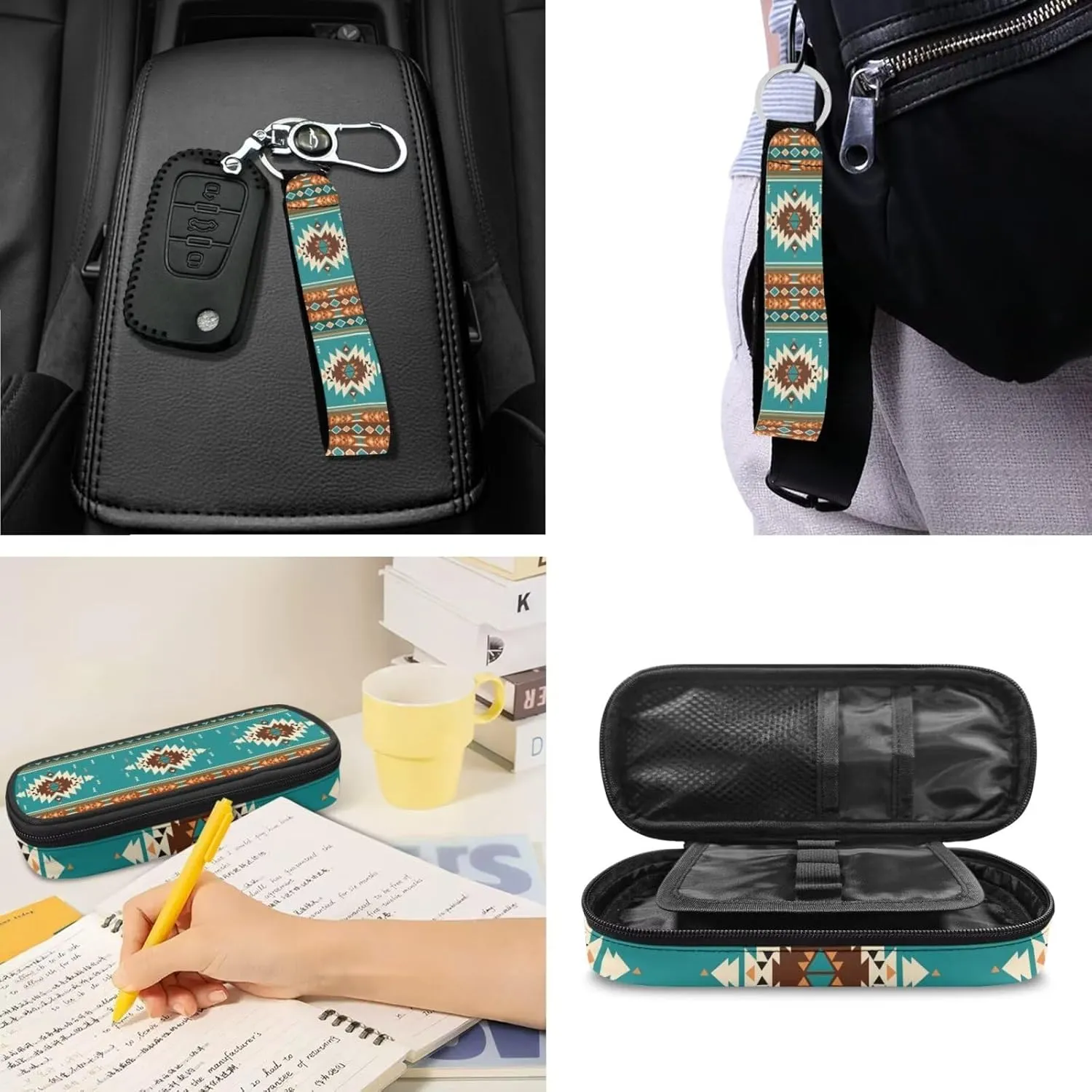 ZDCUSTOM Navajo Tribal Geometric Print Cool Backpack for Teen Boys Age 8-14 Elementary Middle School Students Bookbag with Tote Lunch Bag Pencil Case and Keychain