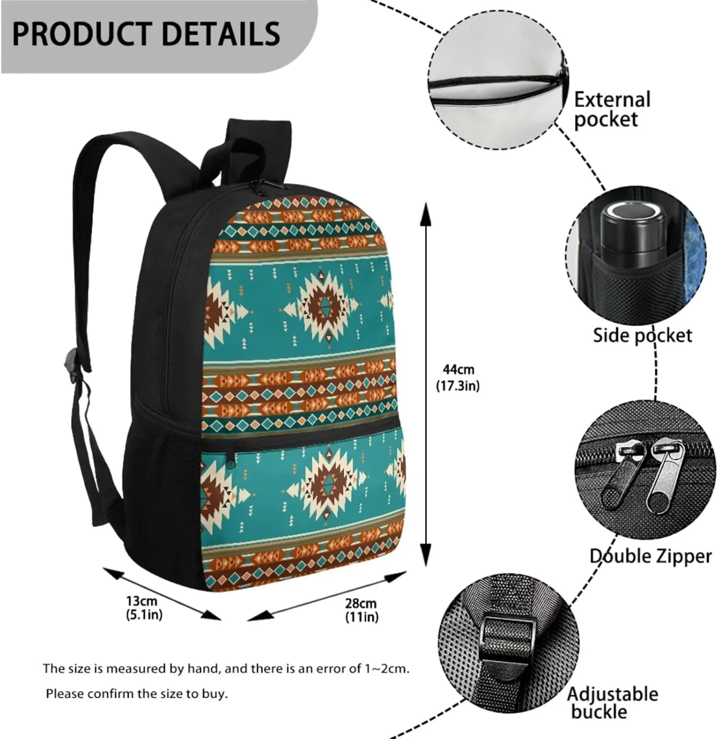 ZDCUSTOM Navajo Tribal Geometric Print Cool Backpack for Teen Boys Age 8-14 Elementary Middle School Students Bookbag with Tote Lunch Bag Pencil Case and Keychain