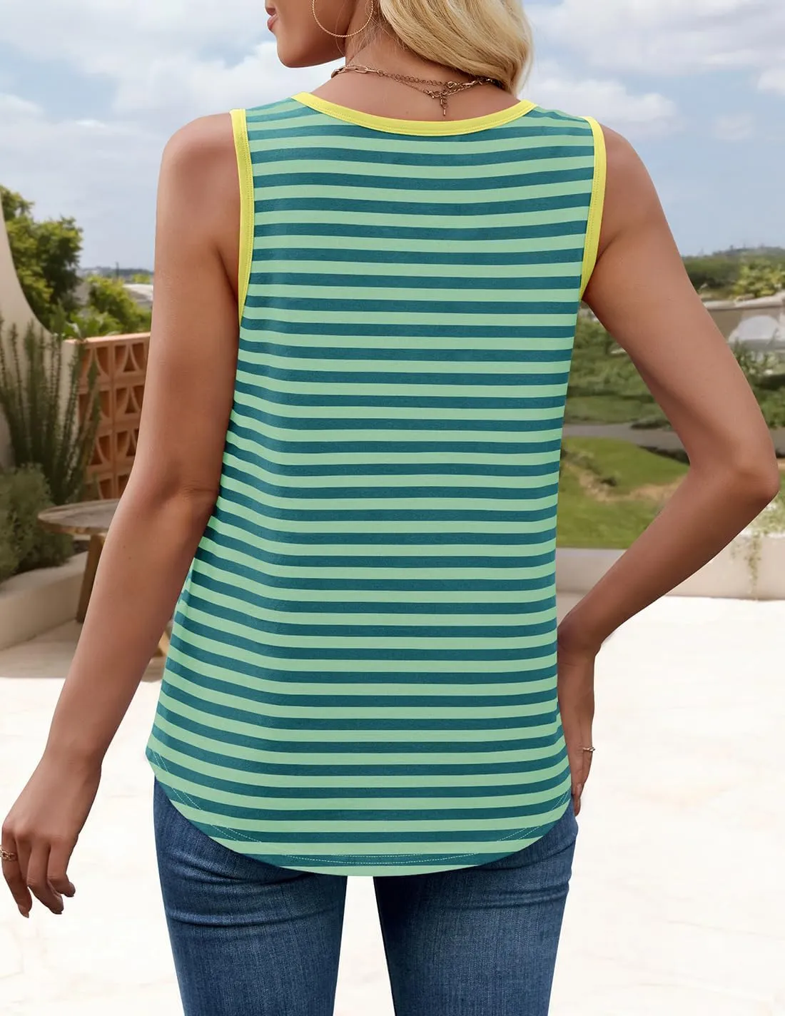 ZESICA Women's Summer Casual Striped Tank Top Sleeveless Scoop Neck Loose Fit Color Block Tops 2025 Fashion Clothes