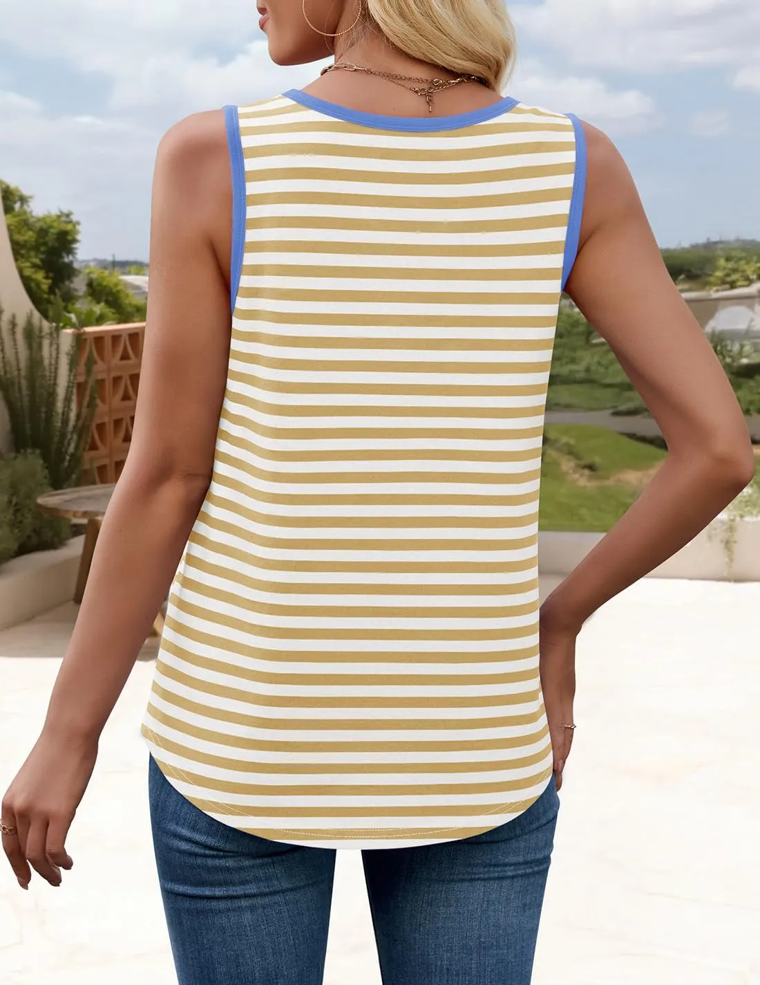 ZESICA Women's Summer Casual Striped Tank Top Sleeveless Scoop Neck Loose Fit Color Block Tops 2025 Fashion Clothes