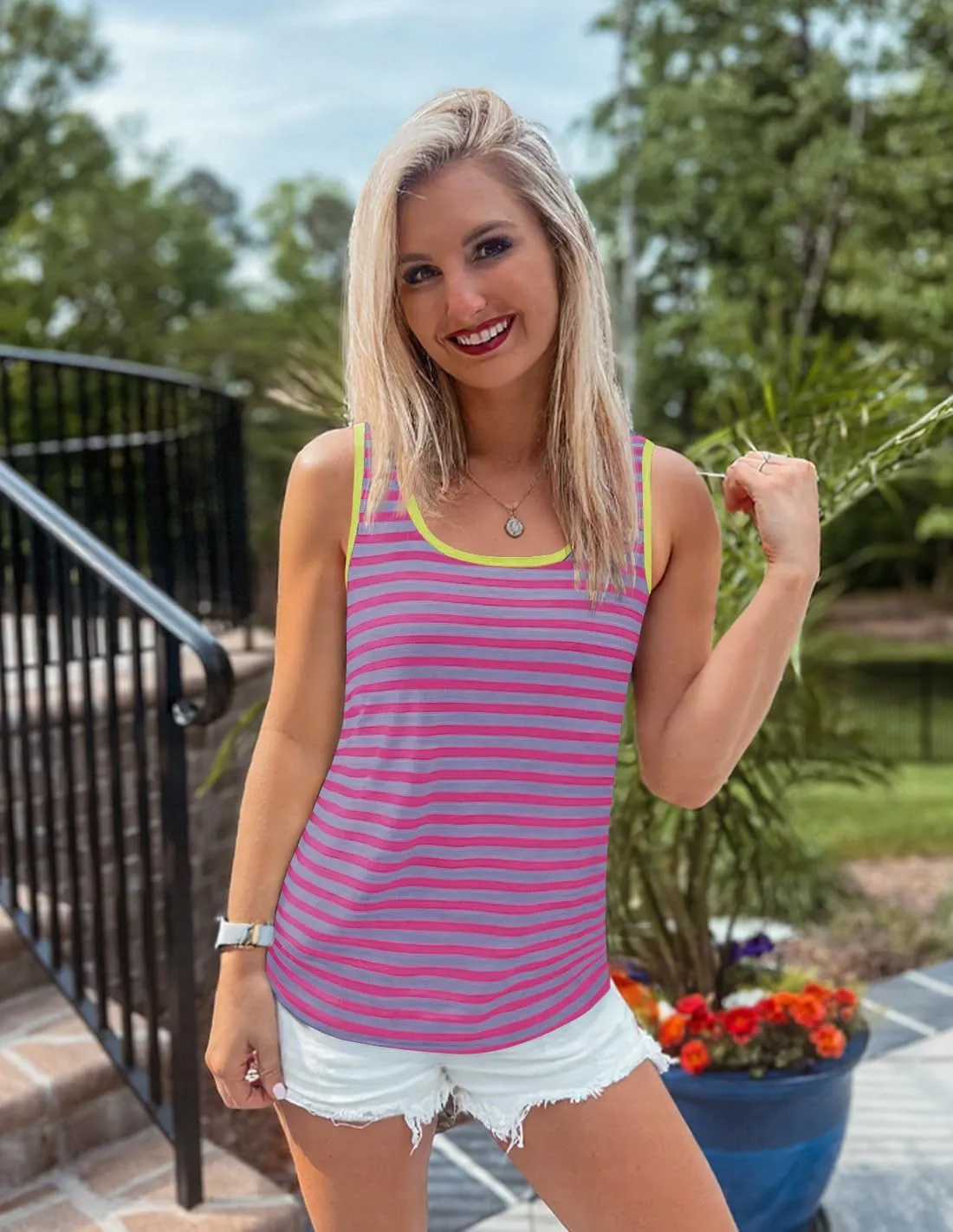 ZESICA Women's Summer Casual Striped Tank Top Sleeveless Scoop Neck Loose Fit Color Block Tops 2025 Fashion Clothes