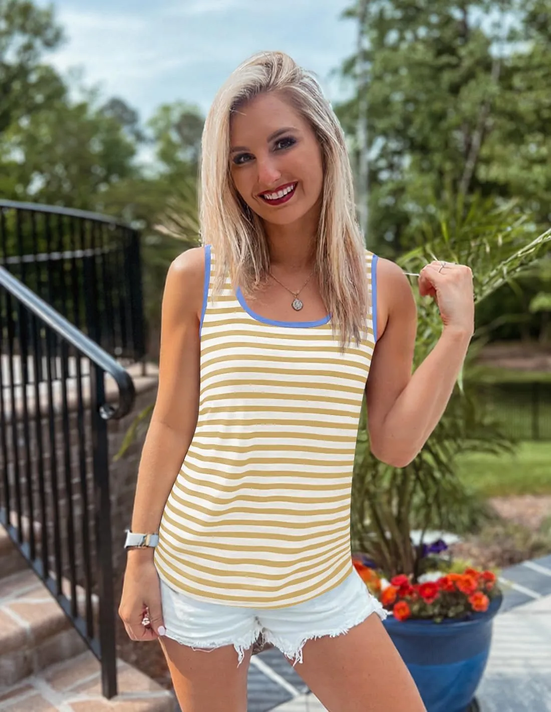 ZESICA Women's Summer Casual Striped Tank Top Sleeveless Scoop Neck Loose Fit Color Block Tops 2025 Fashion Clothes