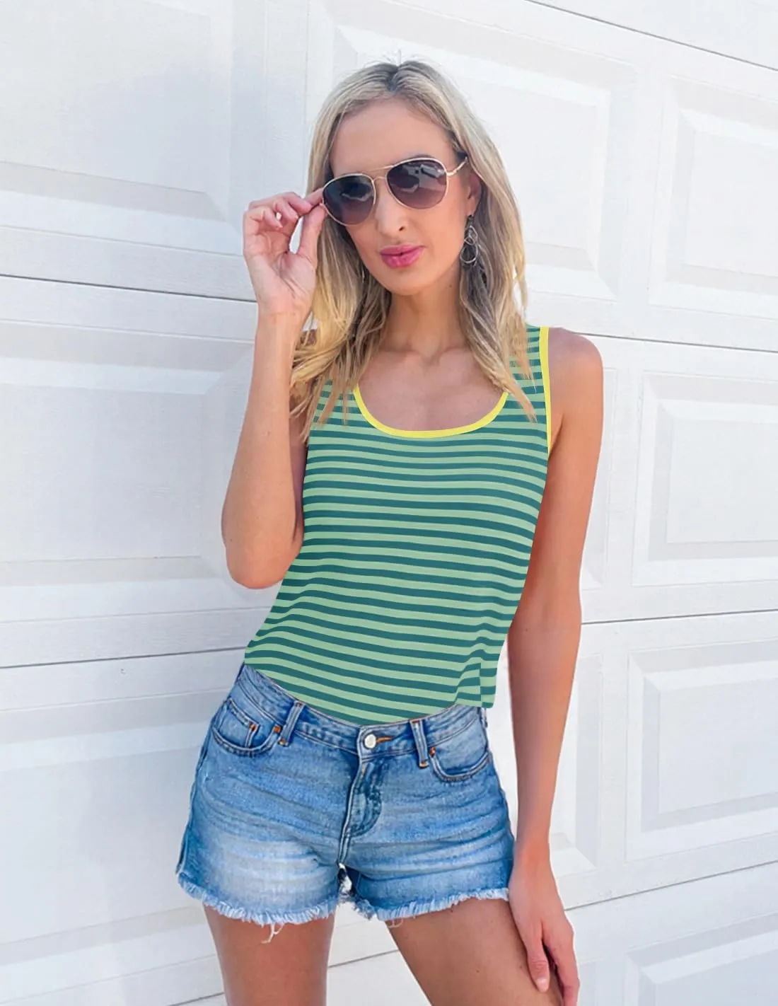 ZESICA Women's Summer Casual Striped Tank Top Sleeveless Scoop Neck Loose Fit Color Block Tops 2025 Fashion Clothes