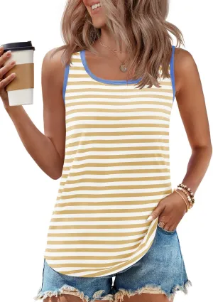ZESICA Women's Summer Casual Striped Tank Top Sleeveless Scoop Neck Loose Fit Color Block Tops 2025 Fashion Clothes